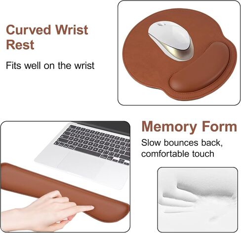 Mosiso Wrist Rest دعم لمجموعة لوحة الماوس ومفاتيح لوحة المفاتيح ، لوحة مفاتيح جلدية PU المريحة والموسباد مع راحة المعصم والمنزل غير القابل للانزلاق وسادة الكتابة السهلة مع رغوة الذاكرة المرتفعة والبني in Saudi Arabia