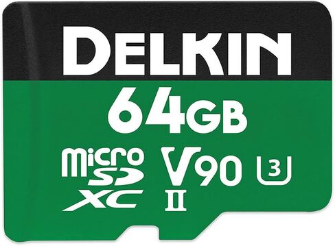 أجهزة Delkin 64 جيجابايت Power MicroSD UHS-II (V90) - قراءة 300 ميجابايت/ثانية، كتابة 250 ميجابايت/ثانية، لتسجيل فيديو 8K و4K وثلاثي الأبعاد وHDR و360 | أداء عالي للكاميرات in Kuwait