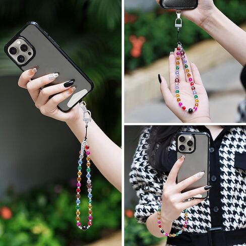 T-SB Women's Phone Wrist Strap-Beaded Phone Charm Detachable Lanyard Bracelet, Chain with Metal Accent for Phone Case. in Saudi Arabia