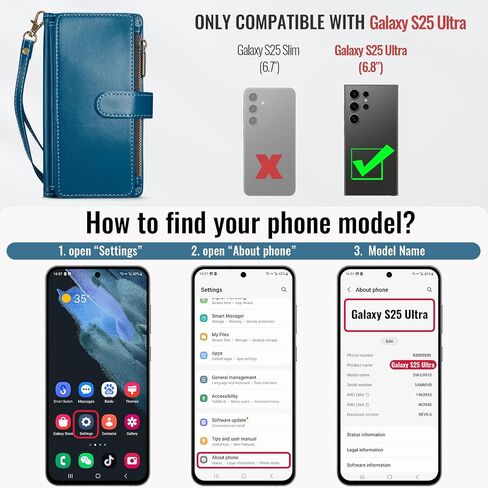 for Samsung Galaxy S24 Ultra 5G Wallet Case with Card Holder,Women Men RFID Blocking PU Leather Flip Cover Zipper Wrist Strap Kickstand Phone Case for Galaxy S 24 Ultra,Blue in Kuwait