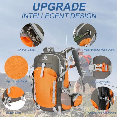 Hiking Backpack, 40L Lightweight Camping Backpack with Rain Cover, Water Resistant Large Hiking Bag Outdoor Travel Daypack for Men Women, Orange in Saudi Arabia
