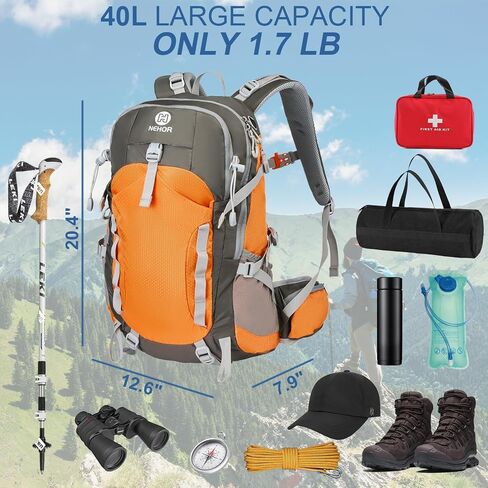 Hiking Backpack, 40L Lightweight Camping Backpack with Rain Cover, Water Resistant Large Hiking Bag Outdoor Travel Daypack for Men Women, Orange in Saudi Arabia