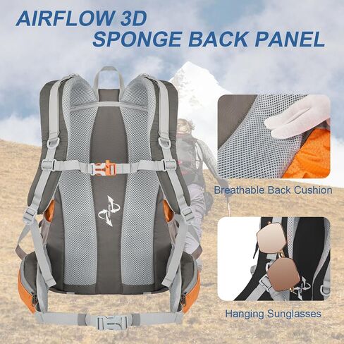 Hiking Backpack, 40L Lightweight Camping Backpack with Rain Cover, Water Resistant Large Hiking Bag Outdoor Travel Daypack for Men Women, Orange in Saudi Arabia