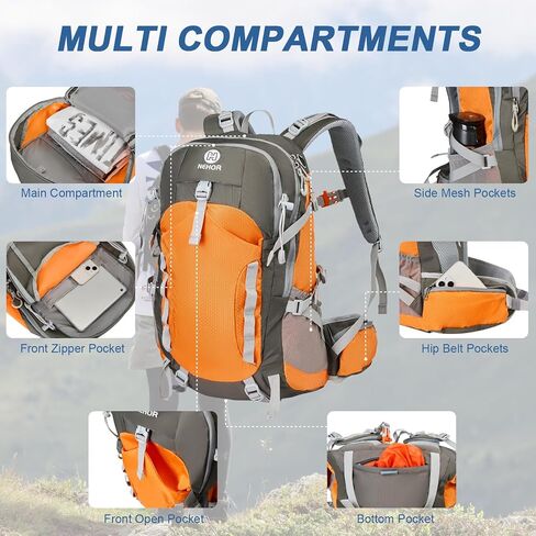 Hiking Backpack, 40L Lightweight Camping Backpack with Rain Cover, Water Resistant Large Hiking Bag Outdoor Travel Daypack for Men Women, Orange in Saudi Arabia
