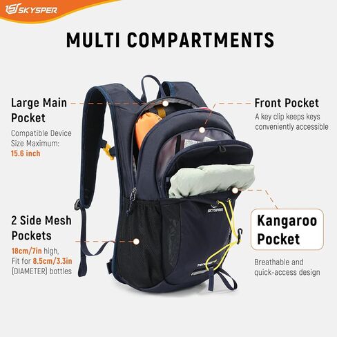 SKYSPER Hiking Backpack 15L Lightweight Walking Daypack for Camping Travelling Daytrip Small Trail Bagpack for Men Women in Saudi Arabia