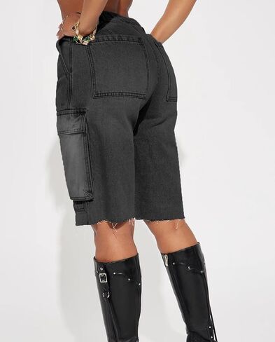 Women's High Waist Denim Shorts Straight Leg Raw Hem Jean Shorts Summer Hot Pants with Pockets in Saudi Arabia