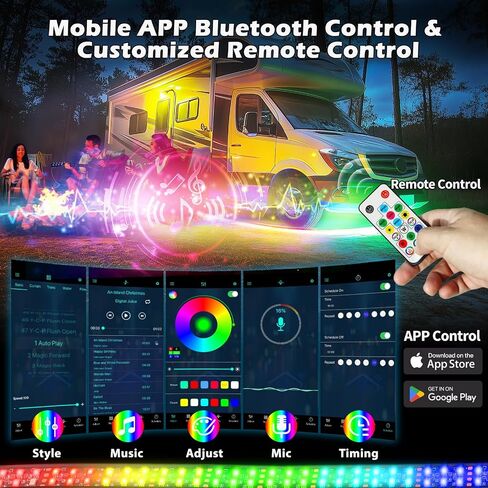 أضواء شريطية نيون متوهجة للسيارة، 6 قطع RGB LED تحت مجموعة إضاءة متوهجة للسيارة، شرائط إضاءة خارجية مقاومة للماء لشاحنة فان SUV، مع جهاز تحكم عن بعد APP وRF، تيار مستمر 12 فولت in Saudi Arabia
