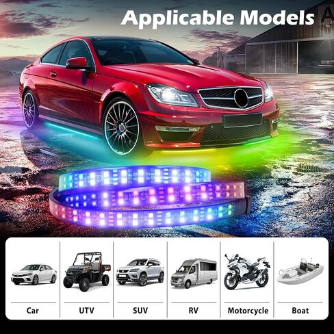 أضواء شريطية نيون متوهجة للسيارة، 6 قطع RGB LED تحت مجموعة إضاءة متوهجة للسيارة، شرائط إضاءة خارجية مقاومة للماء لشاحنة فان SUV، مع جهاز تحكم عن بعد APP وRF، تيار مستمر 12 فولت in Saudi Arabia