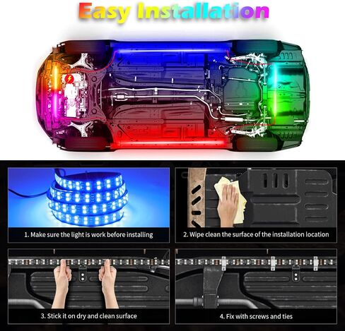 أضواء شريطية نيون متوهجة للسيارة، 6 قطع RGB LED تحت مجموعة إضاءة متوهجة للسيارة، شرائط إضاءة خارجية مقاومة للماء لشاحنة فان SUV، مع جهاز تحكم عن بعد APP وRF، تيار مستمر 12 فولت in Saudi Arabia