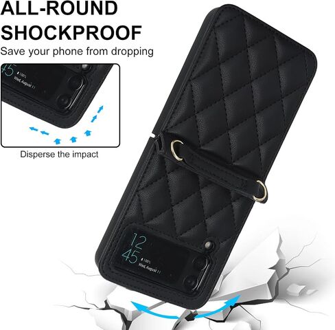 for Samsung Galaxy Z Flip 4 Crossbody Case, Phone Case for Galaxy Z Flip4 with Strap, Stylish Shockproof Cover for Women Girl Lanyard Case for Samsung Z Flip 4.Lanyard Black in Saudi Arabia