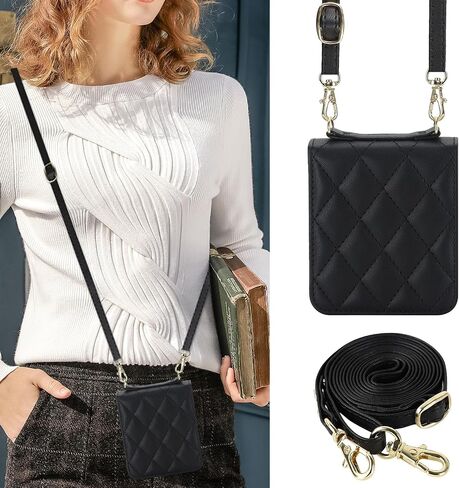 for Samsung Galaxy Z Flip 4 Crossbody Case, Phone Case for Galaxy Z Flip4 with Strap, Stylish Shockproof Cover for Women Girl Lanyard Case for Samsung Z Flip 4.Lanyard Black in Saudi Arabia