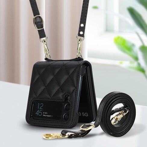 for Samsung Galaxy Z Flip 4 Crossbody Case, Phone Case for Galaxy Z Flip4 with Strap, Stylish Shockproof Cover for Women Girl Lanyard Case for Samsung Z Flip 4.Lanyard Black in Saudi Arabia