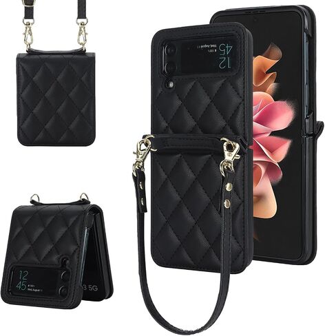 for Samsung Galaxy Z Flip 4 Crossbody Case, Phone Case for Galaxy Z Flip4 with Strap, Stylish Shockproof Cover for Women Girl Lanyard Case for Samsung Z Flip 4.Lanyard Black in Saudi Arabia