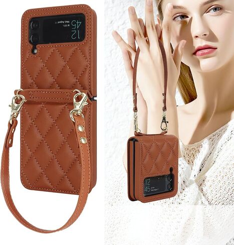 for Samsung Galaxy Z Flip 4 Crossbody Case, Phone Case for Galaxy Z Flip4 with Strap, Stylish Shockproof Cover for Women Girl Lanyard Case for Samsung Z Flip 4.Lanyard Black in Saudi Arabia