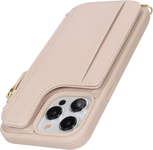 Cavor iPhone 13 Pro Case, Wallet Case for Women with Card Holder, Crossbody Lanyard, Faux Leather, Cream in Kuwait