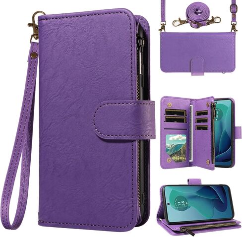 ل Motorola Moto G 5G 2024 Wallet Phone Case with Crossbody Lanyard Strap Faux Card Card Slot Slot Stand Kickstand Men Women Flip Cell Cover for G5G 5 G G5 Purple in Kuwait
