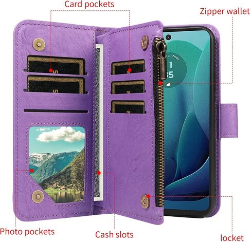 ل Motorola Moto G 5G 2024 Wallet Phone Case with Crossbody Lanyard Strap Faux Card Card Slot Slot Stand Kickstand Men Women Flip Cell Cover for G5G 5 G G5 Purple in Kuwait