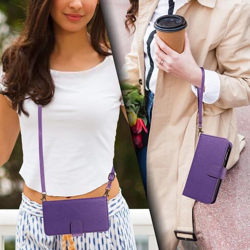 ل Motorola Moto G 5G 2024 Wallet Phone Case with Crossbody Lanyard Strap Faux Card Card Slot Slot Stand Kickstand Men Women Flip Cell Cover for G5G 5 G G5 Purple in Kuwait