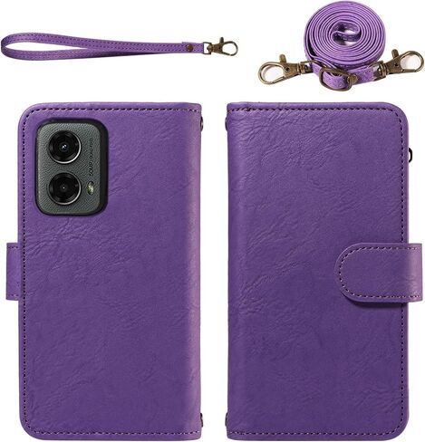 ل Motorola Moto G 5G 2024 Wallet Phone Case with Crossbody Lanyard Strap Faux Card Card Slot Slot Stand Kickstand Men Women Flip Cell Cover for G5G 5 G G5 Purple in Kuwait