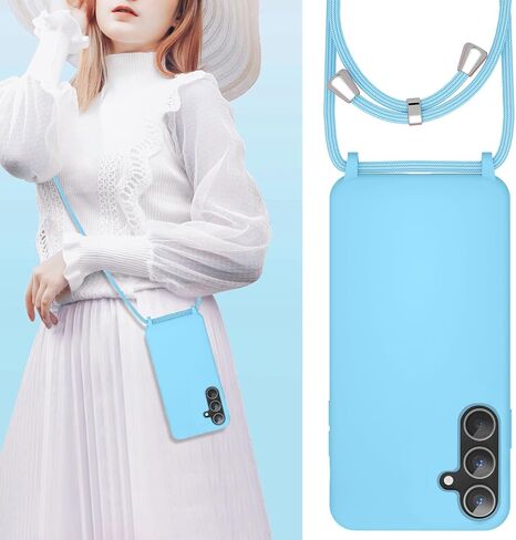 حافظة هاتف UEEBAI Crossbody Lanyard لهاتف Samsung Galaxy S24 Ultra 5G، غطاء هاتف من السيليكون مع حزام قلادة قابل للتعديل وحزام رقبة ناعم وغطاء حماية مضاد للصدمات - أسود in Kuwait