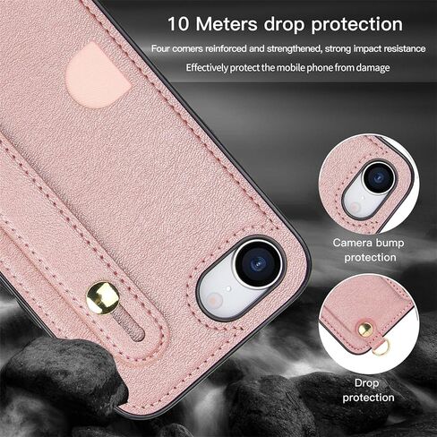 لـ iPhone 16E (2025) Crossbody Case مع حامل فتحة البطاقة ، حبل حزام الكتف قابل للتعديل قابل للإزالة مع غطاء Kickstand مع Wristband for iPhone 16e ، WD Black in Kuwait