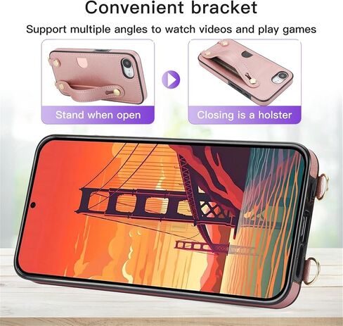لـ iPhone 16E (2025) Crossbody Case مع حامل فتحة البطاقة ، حبل حزام الكتف قابل للتعديل قابل للإزالة مع غطاء Kickstand مع Wristband for iPhone 16e ، WD Black in Kuwait