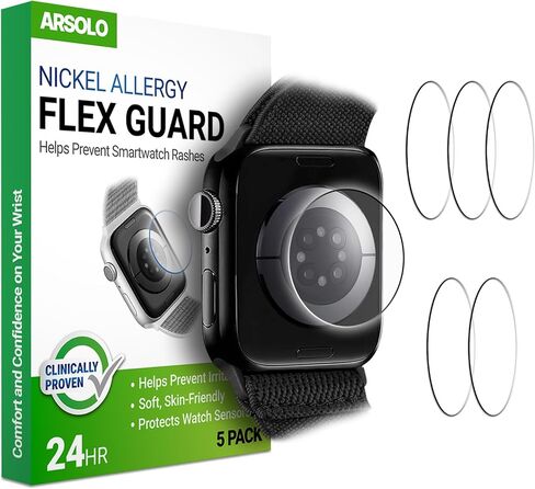 [5 Pack] Flex Guard Nickel Metal Allergy Back Protector for Apple Watch Ultra 2, Prevent Rash, Contact Dermatitis, Soft Film, Sensor Protector, Back Cover for iWatch 49mm in Kuwait