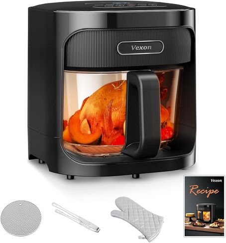 Vexon 4.5L Glass Air Fryer ，Clear Viewing Window ，Easy-to-Clean Basket ，Multiple Cooking Modes ，User-Friendly Digital Controls (Black) in Saudi Arabia