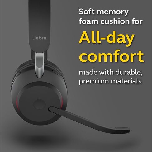 Jabra Evolve2 65 MS Wireless Headphones with Link380a, Stereo, Black – Wireless Bluetooth Headset for Calls and Music, 37 Hours of Battery Life, Passive Noise Cancelling Headphones in Kuwait
