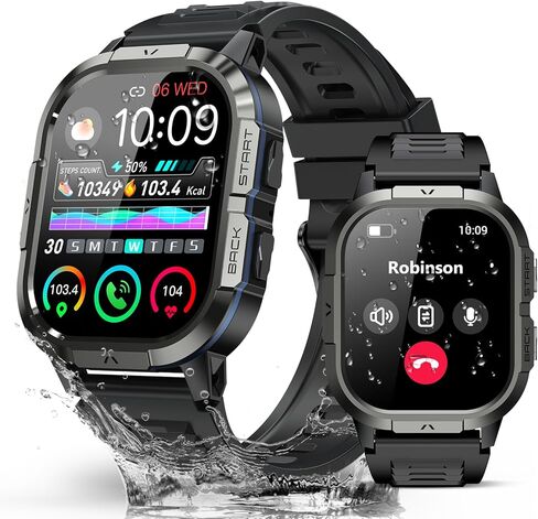 Military Smart Watches for Men-2.06"AMOLED Bluetooth Calls, IP68 Fitness Activity Step Tracker with Sleep Monitor/Pedometer/110+ Sports Modes, Tactical Smart Watch for Android iOS Samsung Compatible in Saudi Arabia
