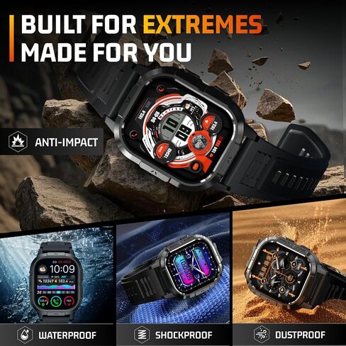 Military Smart Watches for Men-2.06"AMOLED Bluetooth Calls, IP68 Fitness Activity Step Tracker with Sleep Monitor/Pedometer/110+ Sports Modes, Tactical Smart Watch for Android iOS Samsung Compatible in Saudi Arabia