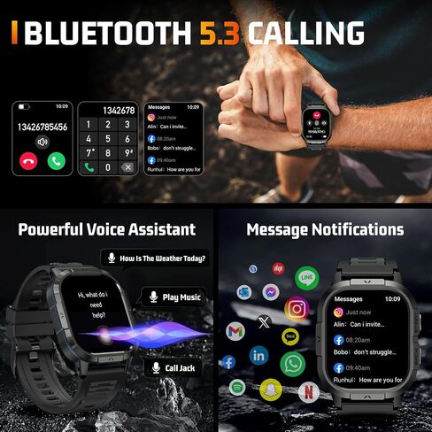 Military Smart Watches for Men-2.06"AMOLED Bluetooth Calls, IP68 Fitness Activity Step Tracker with Sleep Monitor/Pedometer/110+ Sports Modes, Tactical Smart Watch for Android iOS Samsung Compatible in Saudi Arabia