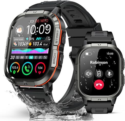 Military Smart Watches for Men-2.06"AMOLED Bluetooth Calls, IP68 Fitness Activity Step Tracker with Sleep Monitor/Pedometer/110+ Sports Modes, Tactical Smart Watch for Android iOS Samsung Compatible in Saudi Arabia