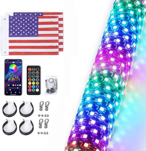 Bevinsee DIY 6FT Whip Lights - Adjustable to 2FT/4FT/6FT Lengths, Spiral RGB Chasing/Dancing LED Whip Lights with APP & Remote Control, Antenna Lighted Whip for UTV ATV Dune Buggy Offroad Truck, 2PCS in Saudi Arabia