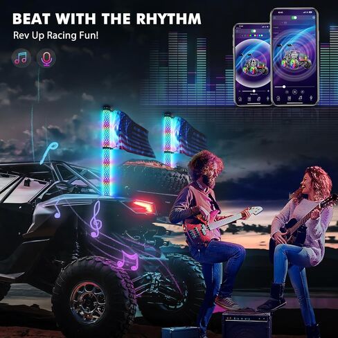 Bevinsee DIY 6FT Whip Lights - Adjustable to 2FT/4FT/6FT Lengths, Spiral RGB Chasing/Dancing LED Whip Lights with APP & Remote Control, Antenna Lighted Whip for UTV ATV Dune Buggy Offroad Truck, 2PCS in Saudi Arabia