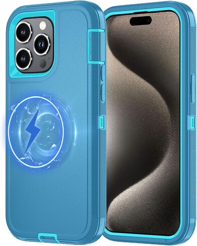 for iPhone 12 Pro Max Case [Compatible with MagSafe], Heavy Duty Shockproof 3-Layer Full-Body Protection Rugged Cover, Drop-Resistant and Wireless Charging (Aqua, iPhone 12 Pro Max) in Saudi Arabia