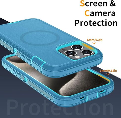 for iPhone 12 Pro Max Case [Compatible with MagSafe], Heavy Duty Shockproof 3-Layer Full-Body Protection Rugged Cover, Drop-Resistant and Wireless Charging (Aqua, iPhone 12 Pro Max) in Saudi Arabia