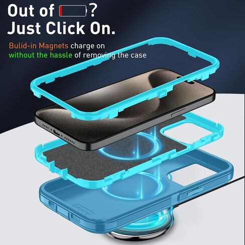 for iPhone 12 Pro Max Case [Compatible with MagSafe], Heavy Duty Shockproof 3-Layer Full-Body Protection Rugged Cover, Drop-Resistant and Wireless Charging (Aqua, iPhone 12 Pro Max) in Saudi Arabia