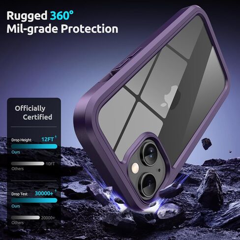 ANB for iPhone 14 case & iPhone 13 case,Soft Silicone and Clear Hard PC Back 3in1 Full Body Shockproof Heavy Duty Military-Grade Drop Protection Cover, (Dark Purple) in Saudi Arabia