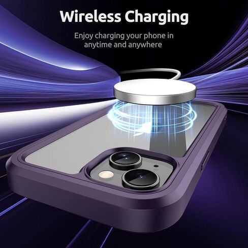 ANB for iPhone 14 case & iPhone 13 case,Soft Silicone and Clear Hard PC Back 3in1 Full Body Shockproof Heavy Duty Military-Grade Drop Protection Cover, (Dark Purple) in Saudi Arabia