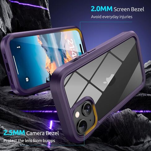 ANB for iPhone 14 case & iPhone 13 case,Soft Silicone and Clear Hard PC Back 3in1 Full Body Shockproof Heavy Duty Military-Grade Drop Protection Cover, (Dark Purple) in Saudi Arabia