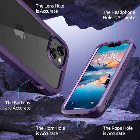 ANB for iPhone 14 case & iPhone 13 case,Soft Silicone and Clear Hard PC Back 3in1 Full Body Shockproof Heavy Duty Military-Grade Drop Protection Cover, (Dark Purple) in Saudi Arabia