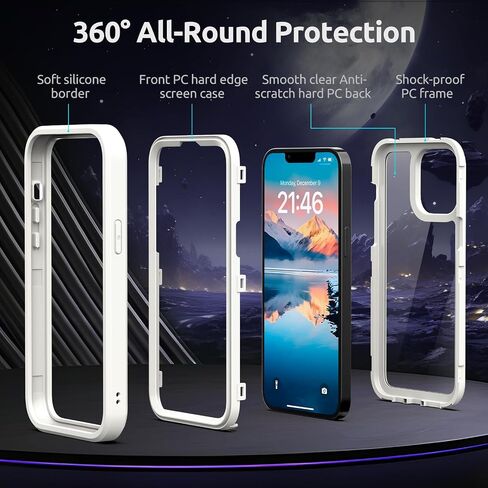 ANB for iPhone 14 case & iPhone 13 case,Soft Silicone and Clear Hard PC Back 3in1 Full Body Shockproof Heavy Duty Military-Grade Drop Protection Cover, (Dark Purple) in Saudi Arabia