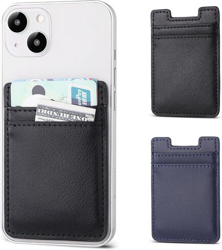 محفظة الهاتف ، حامل بطاقة هاتف 2Pack لخلف علبة الهاتف ، حامل بطاقة الائتمان الجلدية للهاتف الخليوي لزج محفظة RFID Double Pocket For iPhone و Android و Samsung-Black و Navy Blue in Kuwait
