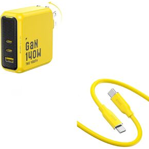 AOHI Youth 140W GaN+ USB C Charger 100W Laptop Fast Charger+140W USB C to USB C Cable 3.3ft Yellow