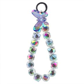 Acrylic Butterfly Beaded Phone Chain With Phone Tether, Laser Black Phone Charm Cell Phone Wrist Strap Rhombic Lattice Beads Phone Charms Strap Phone Chains Bag Charms Wristlet Keychain Accessories