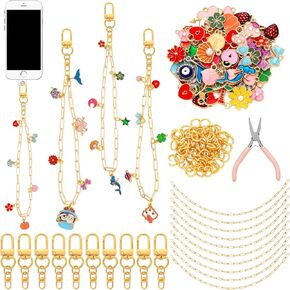 Tondiamo 141 PCS سحر هاتف لطيف قابلة للفصل جمالية Y2K سحر Make Phone Make مع 50 سحرًا و 70 حلقات وأدوات للنساء للمجوهرات صنع المجوهرات ومجموعة الفنون والهدية الحرفية نشاطًا ممتعًا