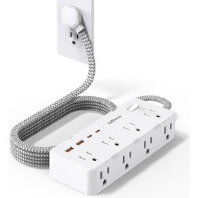 Power Strip Surge Protector - Multi Plug Outlet Adapter with 8 Widely Outlets & 4 USB Ports (2 USB-C), 5FT Extension Cord 45 ° Ultra Thin Flat Plug, Wall Mount for Office Travel Dorm and More