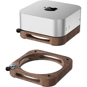 Mac Mini M4 Stand Accessories - Wooden Desk Stand with Cooling Pad, Dust Proof Base, Easy Power Button Access (Brown)