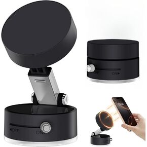 2025 Upgrated Car Phone Holder, Vacuum Suction Magnet Phone Holder for iPhone 16 15 14 13 12 Pro Max Smartphone, Portable Wireless Smooth Surface Metal, Glass, Wall, Mirror & Car Window, Black